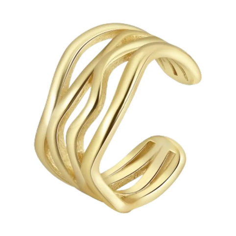 Adjustable ring with an open band worn on a finger, showing how the gap lets the fit adjust
