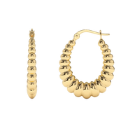 14K aukso storos susuktos hoop auskarai iš 925 sidabro, pateikti ant balto fono, rodantys jų skulptūrinį spiralės dizainą.
