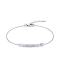Engraved Curved Bar Bracelet in 925 sterling silver with one AAAAA cubic zirconia, on white