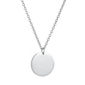 Engraved Coin Necklace in rhodium-plated 925 sterling silver, the polished round disc on a cable chain, on white