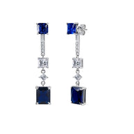 925 Silver Blue Duo Interchangeable Earrings in hallmarked silver showing the full drop design with sapphire-blue stones.