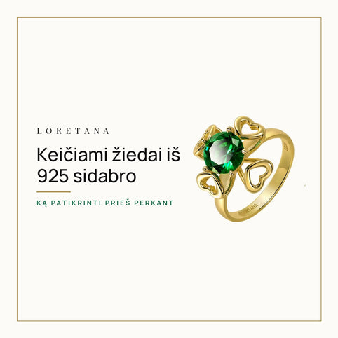 Keičiami žiedai iš 925 prabos sidabro: ką patikrinti prieš perkant · Loretana