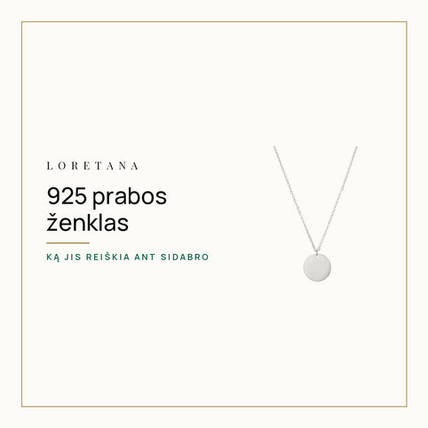 925 prabos ženklas — Ką jis reiškia ant sidabro · Loretana